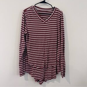 Latched Mama Women’s Long Sleeve V-neck Nursing Shirt Large Brown White Stripe